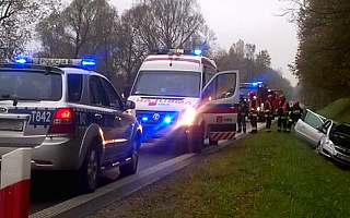 Wypadek na DK 65 – samochód wjechał do rowu